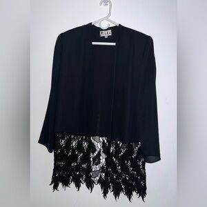 MIEKA Vintage 1980’s Black Lace Trim Open Cardigan Size 12